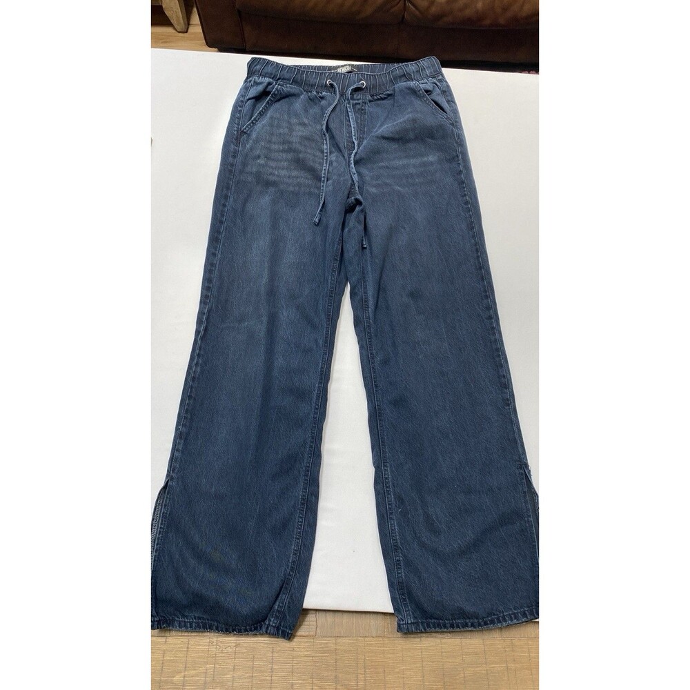 Rewash Women Large Blue Lyocell Denim Wide Leg Drawstring Pants Side Vent